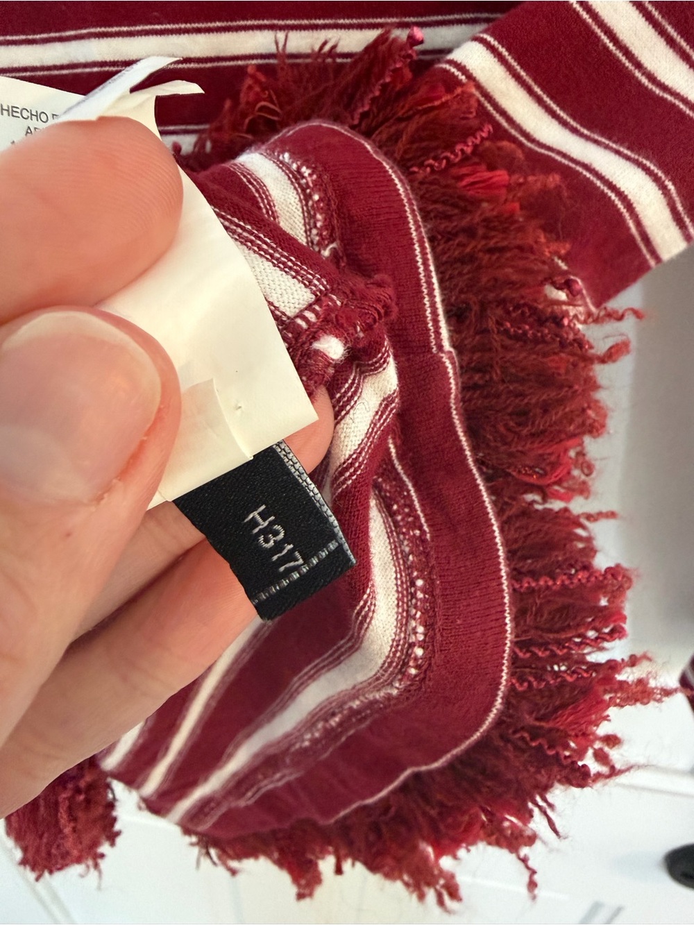 kate spade Burgundy & White Striped Long-Sleeve Top with Fringe - Picture 6 of 7